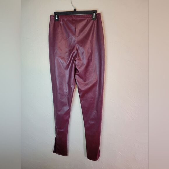 Pretty Little Thing plum faux leather leggings, size 10, inseam 35.5 inches long - Picture 6 of 10